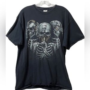 Men's Skull Streetwear Black & Gold Graphic Print T-shirt Sz M/L